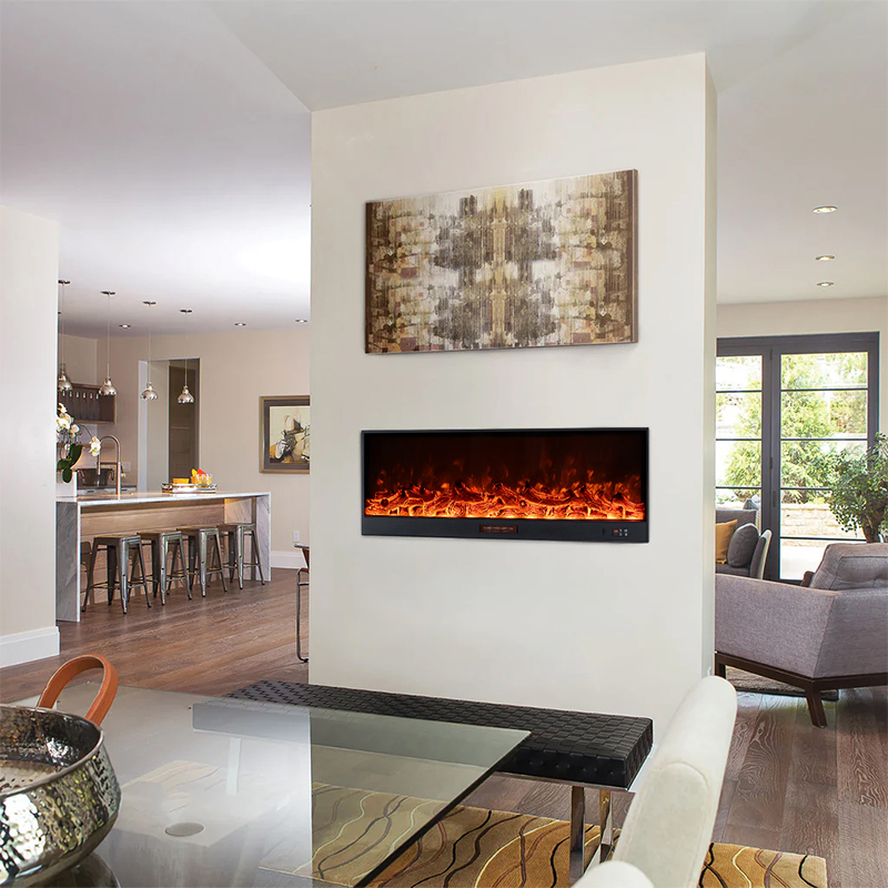 Wall Mounted and Recessed Electric Fireplace Insert in Black
