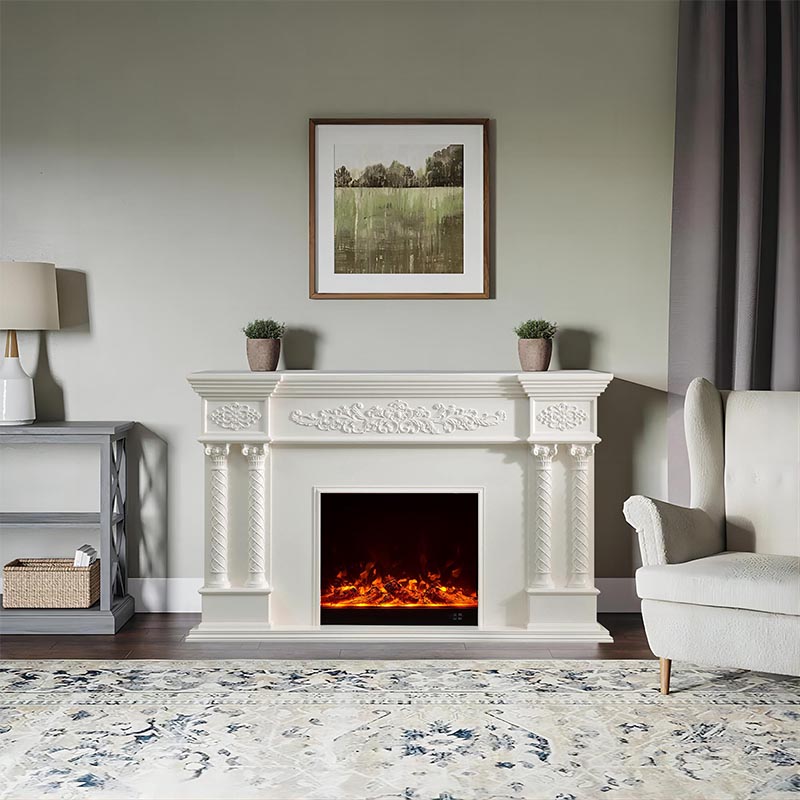 Freestanding Modern Corner Electric Fireplace and Painted Mantel