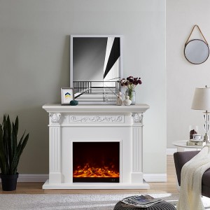 White rustic traditional solid wood electric fireplace mantel shelf