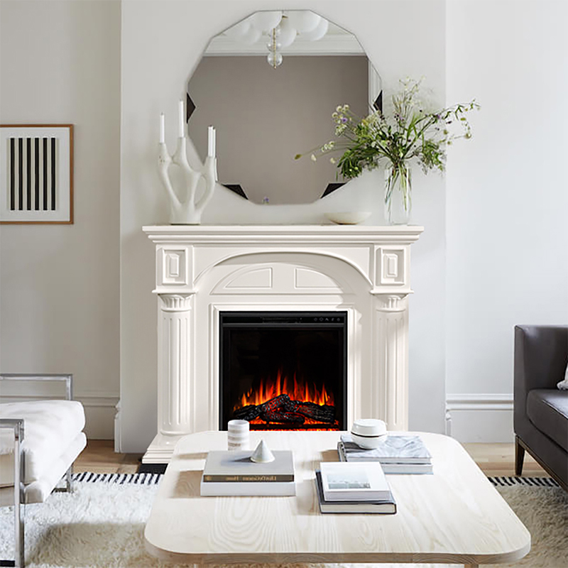 Contemporary White Wood Distressed Fireplace Mantel Surround