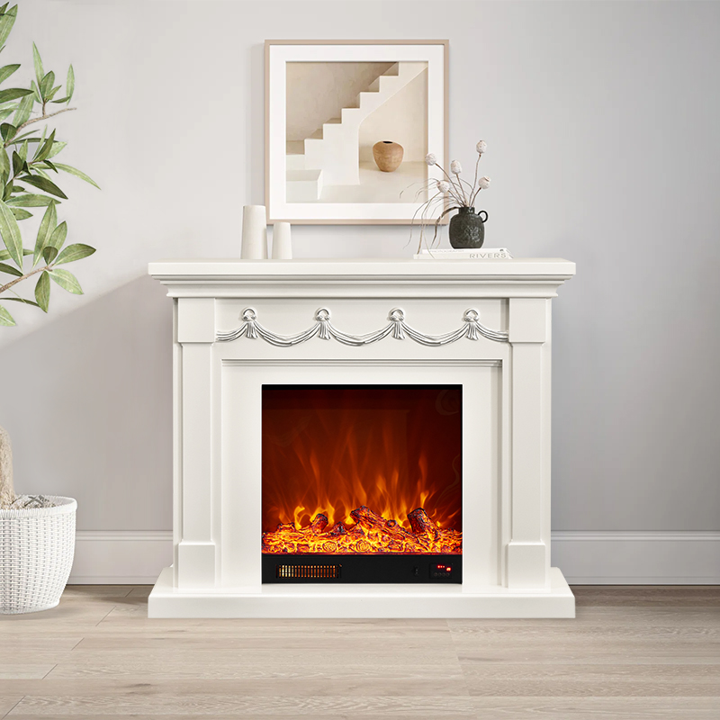 Premium White Solid Wood MDF Electric Fireplace Mantel Full Surround