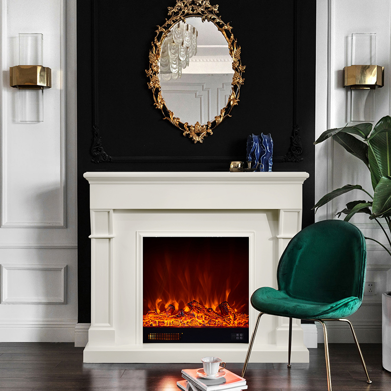 Freestanding Mininimalist Vent-Free Full Surround Fireplace Mantel in White