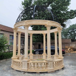 Cheap Price Roman Column Garden Pavilion Stone Beige Marble Gazebo With Metal Roof