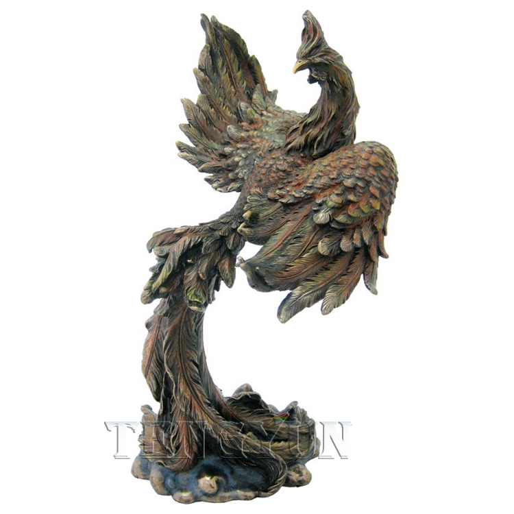 Antique Chinese legend phoenix statue bronze phoenix sculptures with wings (4)