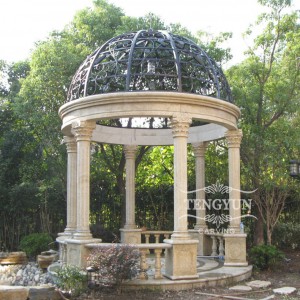Large Size Natural Stone Yellow Marble Pavilion Garden Carved Sandstone Gazebo for Park Ornament