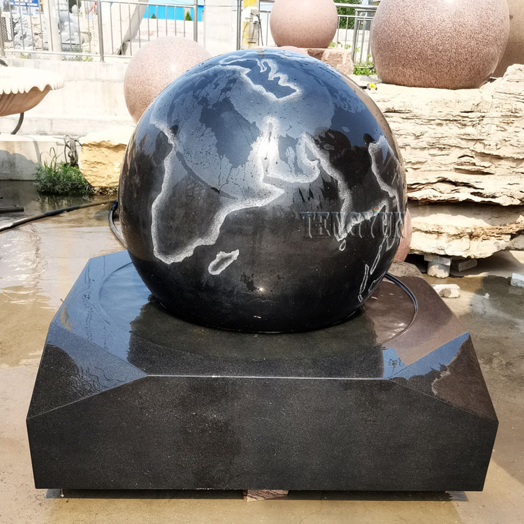 Black granite ball fountain stone hand work floating sphere fengshui water features rotaing ball fountains (1)