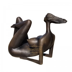 Metal Brass Human Statue Naked Girl Abstract Yoga Bronze Sculpture For Sale