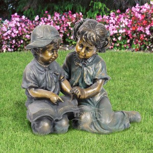 Garden Outdoor Decorative Bronze Statue Boy And Girl Reading A Book Sculpture