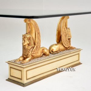 Home Decorative Egyptian Three head Sphinx Bronze Sculpture Coffee Table With Glass Top