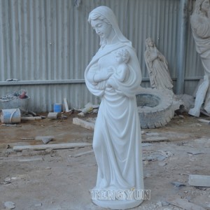 Catholic Sculpture Life Size Marble Carvings Stone Holy Family Mother Virgin Mary Holding Baby Jesus Christ Sculptures For Sale