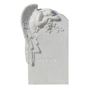 White Marble Gravestone Angel Statue Crying Fallen Angel Tombstone Cemetery Grave