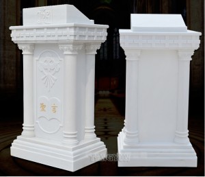 Christian White Marble Altar Sculpture Catholic Stone Ambo Church Holy Desk Carvings For Sale
