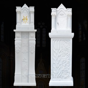 Church Decorative Large Size White Marble Corpus Cabinet Stone Sacred Reading Table Baptistery Altar