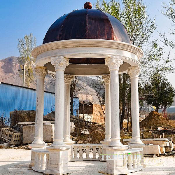 Classic-White-Marble-Gazebo-with-Iron-Roof