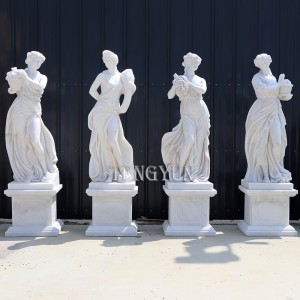 Factory Natural Beige Marble Carving Sculpture Four Seasons Sculptures With Base For Garden