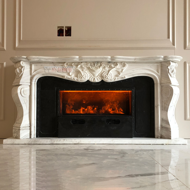 Custom Volakas White Marble Fireplace Surround Home Modern Large Size White And Black Granite Mantels (3)