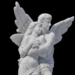 Factory Marble Carved Psyche and Cupid Angel Stone Statue for Garden