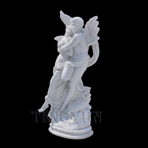 Factory Marble Carved Psyche and Cupid Angel Stone Statue for Garden
