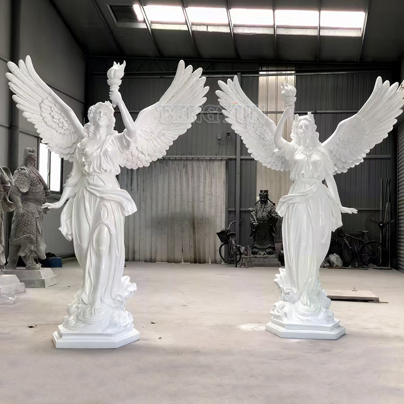 Fiberglass resin angel statues with fire (2)