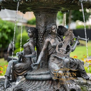 Garden Bronze Lady Statues With Instruments Metal Tiers Water Fountain