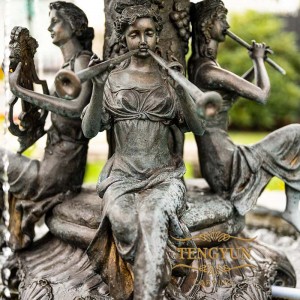Garden Bronze Lady Statues With Instruments Metal Tiers Water Fountain