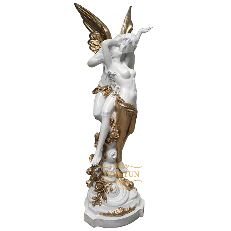 Garden Large Size Fiberglass Kiss Angel Statue Home Decor Resin Greek Nude Loving Male Ange And Female