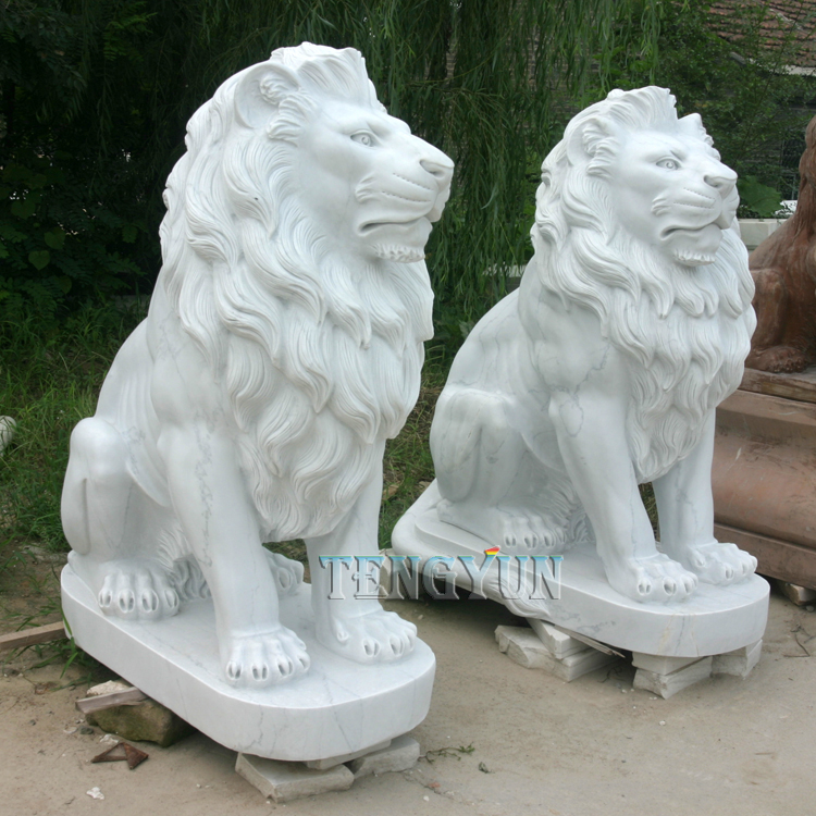 Garden Marble Lion Stone Animal Sculptures (2)