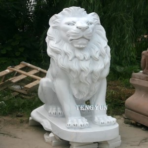 OEM Custom Hand Carved Stone Animal Statue White Marble Lion Sculpture