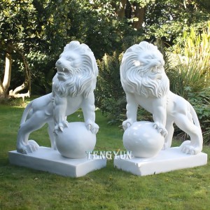 OEM Custom Hand Carved Stone Animal Statue White Marble Lion Sculpture