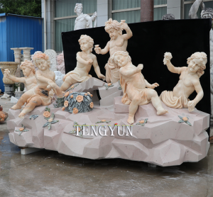 Garden Outdoor Boy Stone Statues Marble Carved Baby Statues Playing Nude Children Sculpture