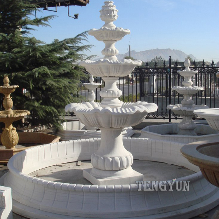 Garden White Marble Carved Tiers Water Fountain (1)