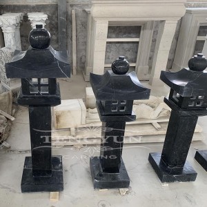 Garden Courtyard Decorative Black Marble Lantern Sculptures Stone Lamp For Sale