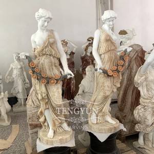 Garden outdoor decor natural marble flower lady statue hand carved mix marble female figure sculpture