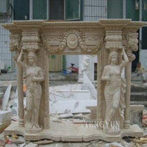 Home Decorative Marble Fireplace Mantel With Female Statues