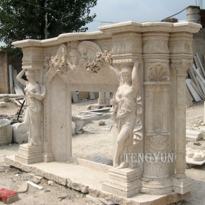 Home Decorative Marble Fireplace Mantel With Female Statues