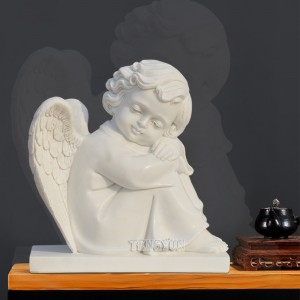 Home Decorative Small Size Marble Cherub Statues Stone Sitting Sleeping Little Angel Sculpture