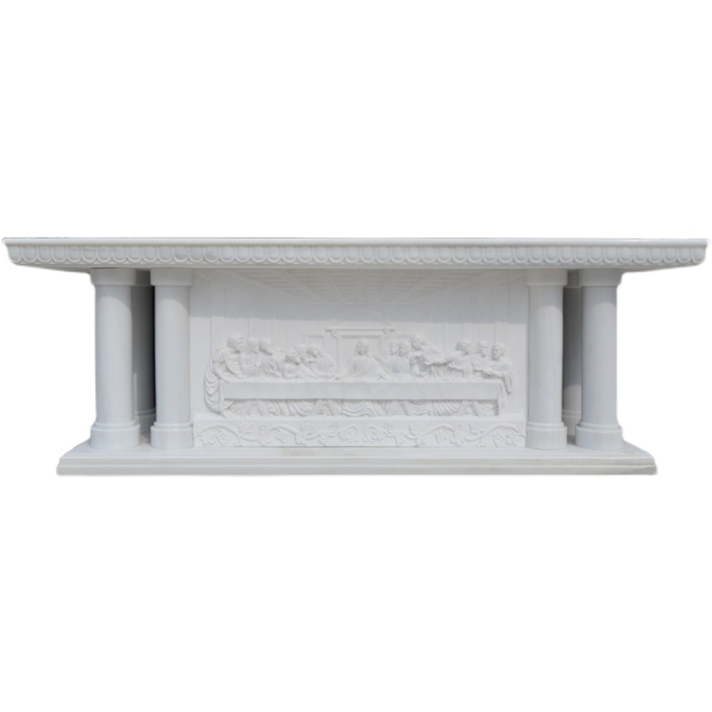 Hot Sale The Last Supper Relief Marble Altar Christian Holy Table White Marble Carvings Church Products (1)