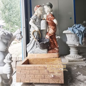 Home Interior Beautiful Girl Statue Natural Marble Wall Water Fountain