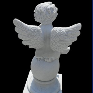 Natural White Marble Nude Boy Angel Statue With Conch Sculpture Little Angel Water Fountain