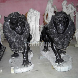 Hot Sale Vivid Hand Carved Natural Black Marble Lion Statue for Garden and Door Entrance Decoration
