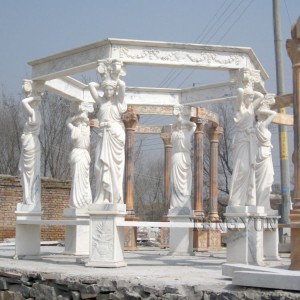 Large Size Stone Garden Pavilion Marble Gazebo With Female Statues