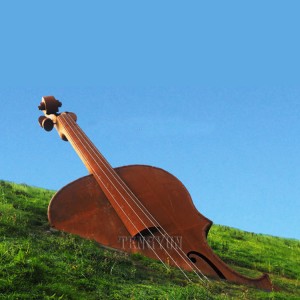 Outdoor Decorative Big Size Metal Guitar Sculptures Iron Stainless Steel Cello Ornamets For Sale