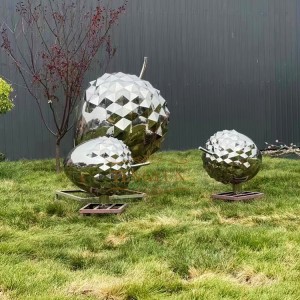 Large garden outdoor decorative modern metal fruit sculpture stainless steel squirrel pine cone sculptures