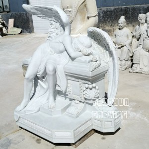 Marble Weeping Angel Statue For Cemetery Decoration