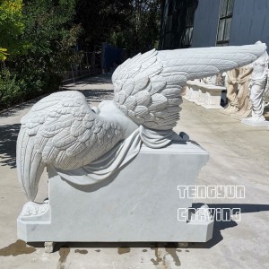 Factory Price Memorial Angel Sculpture Natural White Marble Weeping Angel Stone for Cemetery Decoration