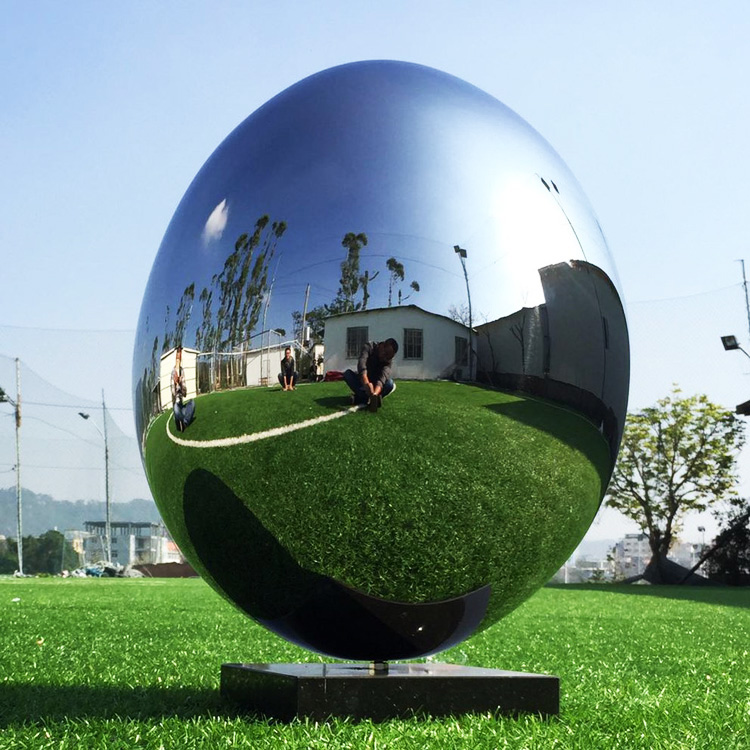 Lawn outdoor mirror polished large stainless steel elliptical sculpture