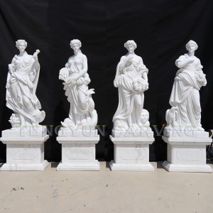 Garden Four Seasons Goddess Marble Statue White Marble Hand Carved Female With Boy Statues