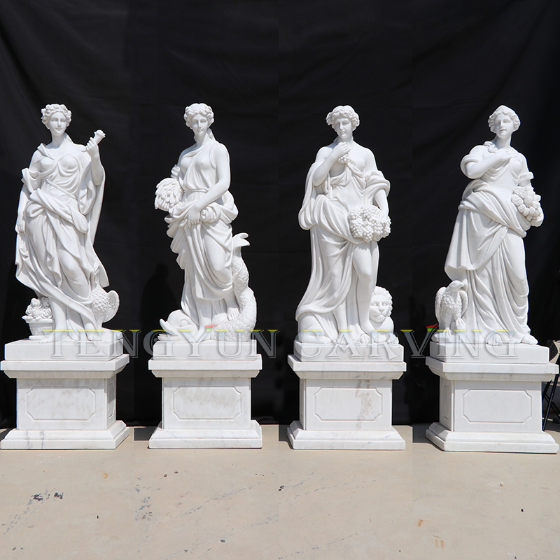 Life Size Handcrafted Sculptures Of Four Seasons Human With Animal Statues Polishing Marble Statue