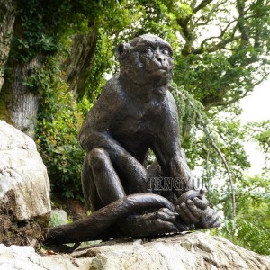 Outdoor Decoraive Life Size Sitting Bronze Monkey Sculpture Metal Animal Statue