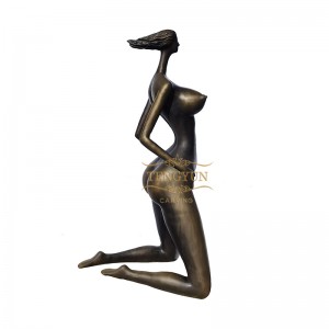 Creative Life Size Sexy Nude Abstract Lady Statue Bronze Kneeling Female Sculpture For Sale
